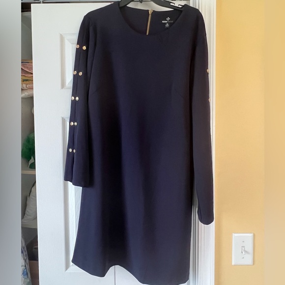 Ronni Nicole Dresses & Skirts - Navy Blue sheath dress w/ gold button accents down sleeve. Ronni Nicole size 14